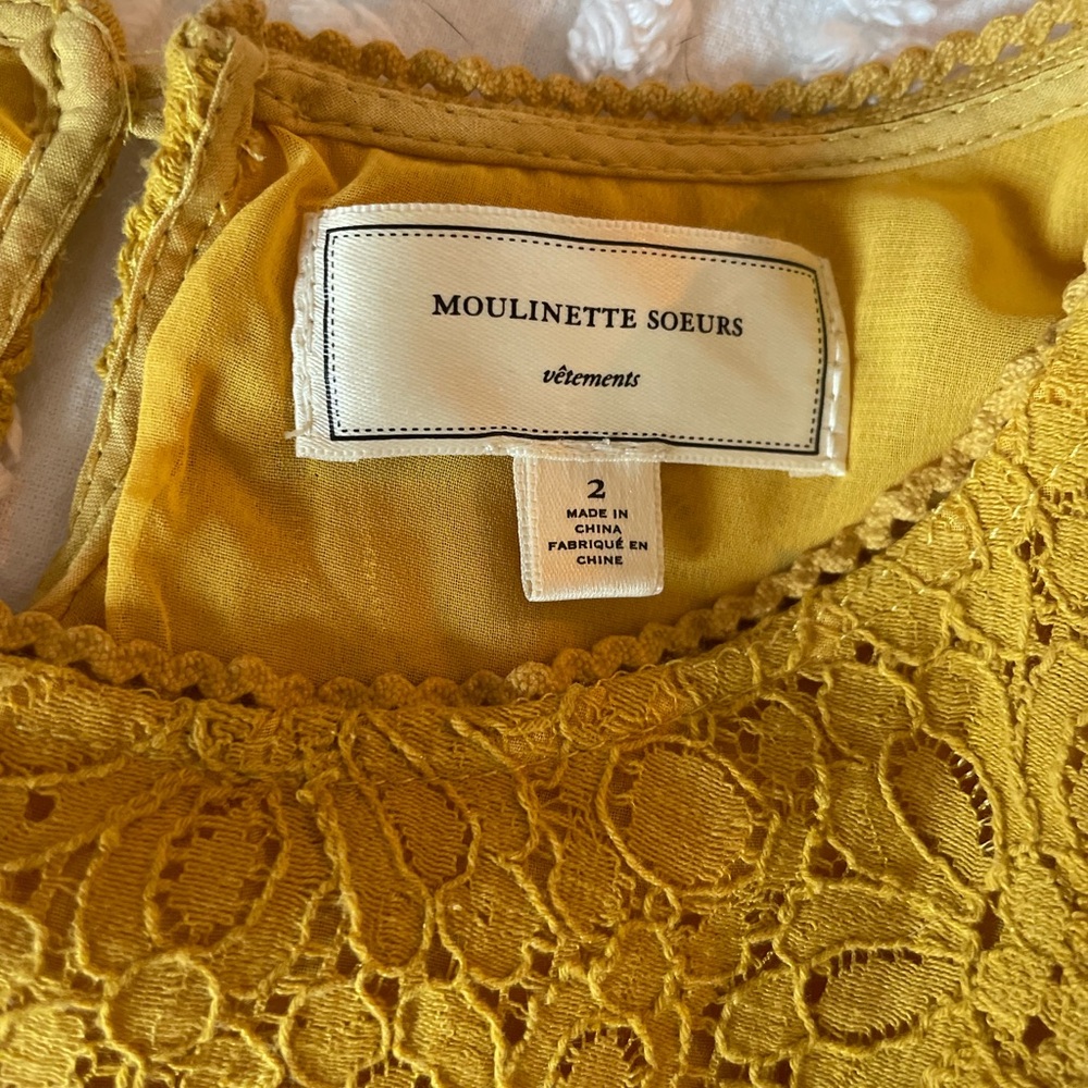 Vintage Anthropologie (ca. 2010/2011) Moulinette Soeurs yellow peplum top, sz 2 - Picture 3 of 3